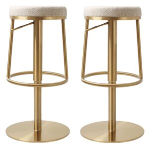 Visalia Wheat Fabric Bar Stools With Gold Base In Pair