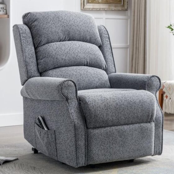 Warth Fabric Electric Dual Motor Recliner Chair In Steel Blue
