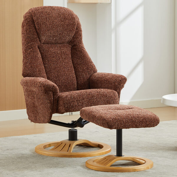 Allegan Fabric Recliner Chair With Stool In Copperblush