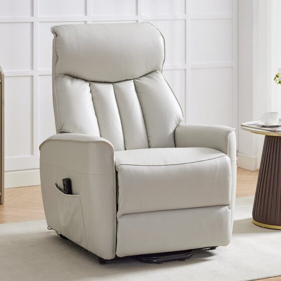 Balzac Leather Electric Recliner Chair In Sandy