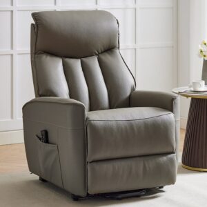Balzac Leather Electric Recliner Chair In Taupe
