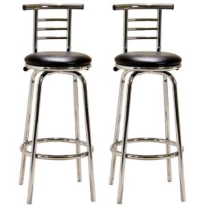 Belita Black Leather Bar Stools With Chrome Legs In Pair