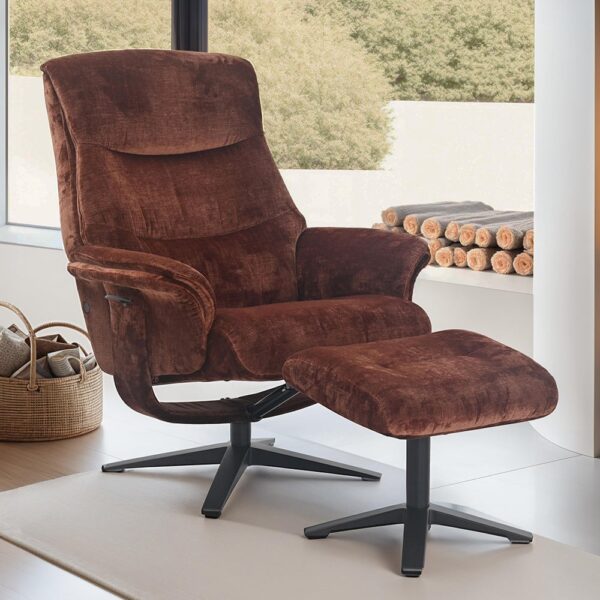 Haslet Fabric Recliner Chair With Stool In Brandy