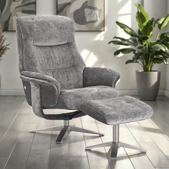Haslet Fabric Recliner Chair With Stool In Wishing Well