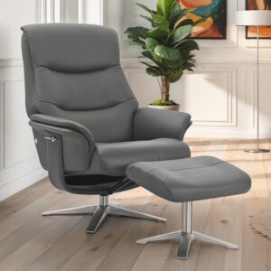 Haslet Faux Leather Recliner Chair With Stool In Iron