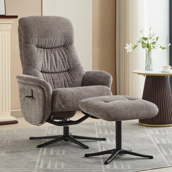 Nepean Fabric Recliner Chair With Stool In Ash