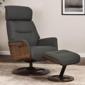 Rimbey Faux Leather Recliner Chair With Stool In Charcoal