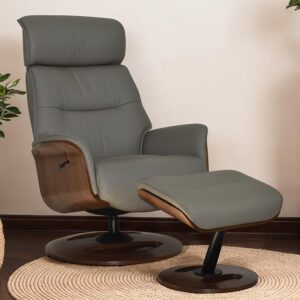 Rimbey Faux Leather Recliner Chair With Stool In Husky