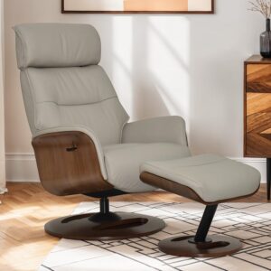 Rimbey Faux Leather Recliner Chair With Stool In Taupe