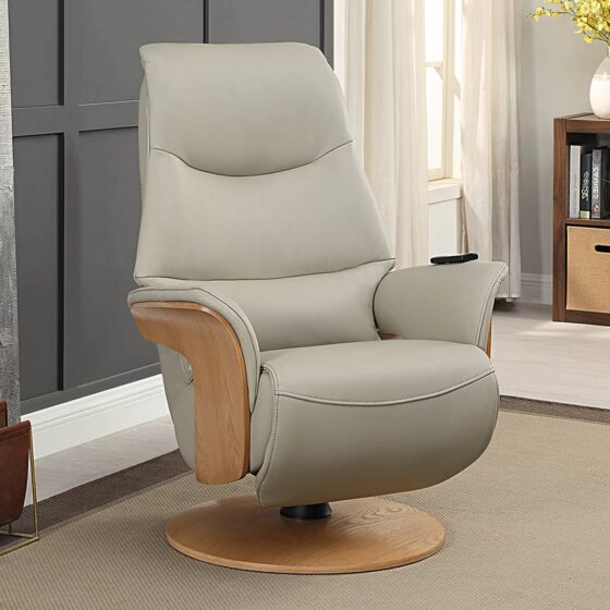 Ulster Faux Leather Electric Recliner Chair In Pale Grey