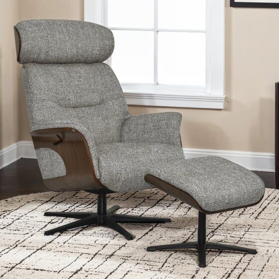 Watseka Fabric Recliner Chair With Stool In Cocoa