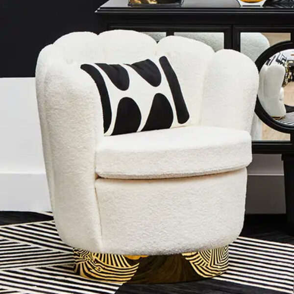Bayfield Velvet Accent Chair With Gold Steel Base In Off White