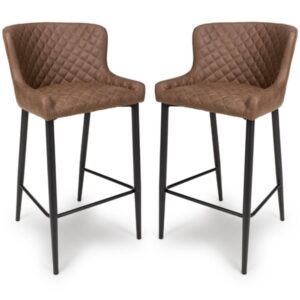 Caribou Antique Brown Fabric Bar Stools With Metal Legs In Pair