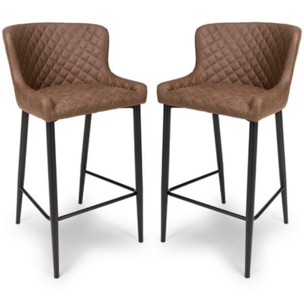 Caribou Antique Brown Fabric Bar Stools With Metal Legs In Pair