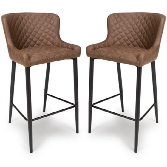 Caribou Antique Brown Fabric Bar Stools With Metal Legs In Pair