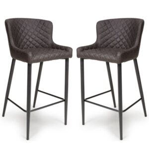 Caribou Grey Fabric Bar Stools With Metal Legs In Pair