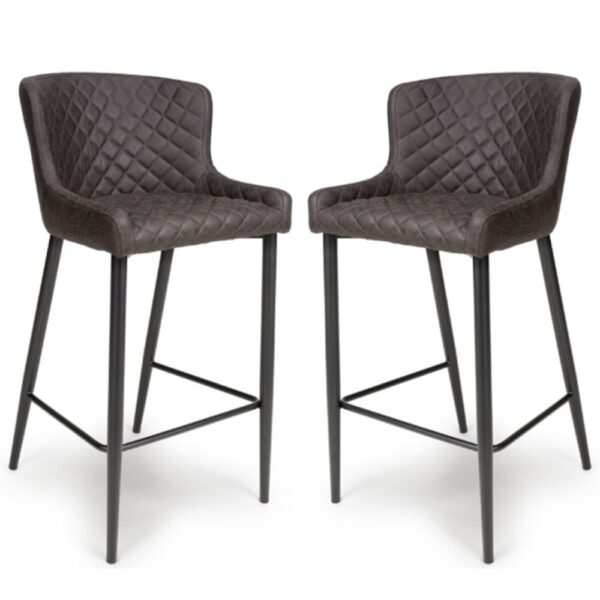 Caribou Grey Fabric Bar Stools With Metal Legs In Pair