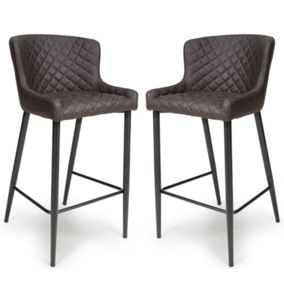 Caribou Grey Fabric Bar Stools With Metal Legs In Pair