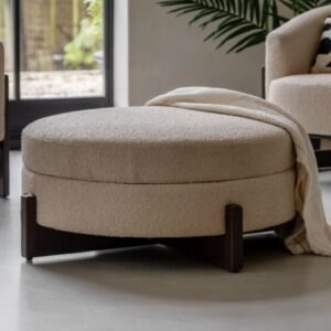 Celina Fabric Footstool With Wooden Frame In Cream
