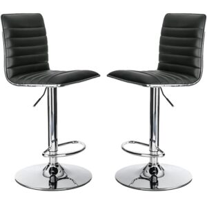 Coble Black Faux Leather Bar Stools With Chrome Base In Pair