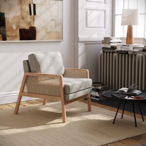 Cushioned Wood Armchair with Wooden Frame