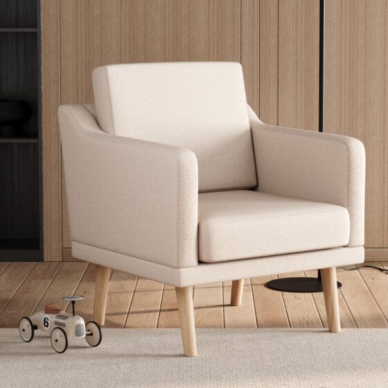 Linen Upholstered Padded Armchair for Home and Office