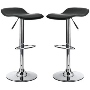 Ohioan Black Leather Bar Stools With Chrome Base In Pair