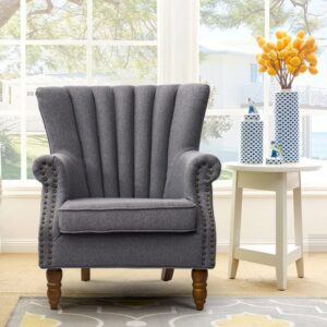Vintage Linen Upholstered Wing Back Armchair