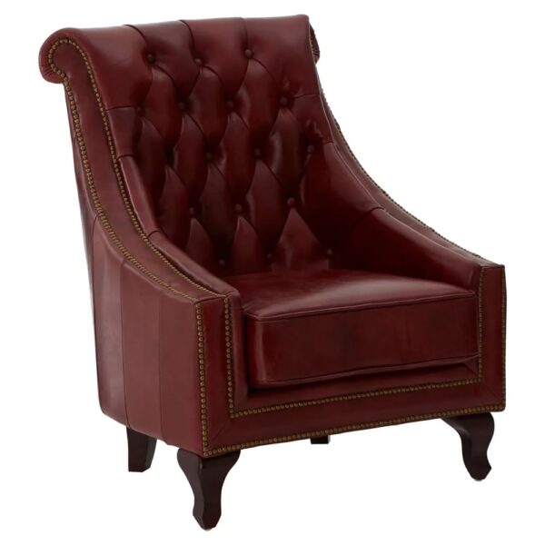 Viroqua Genuine Leather Studded Armchair In Red