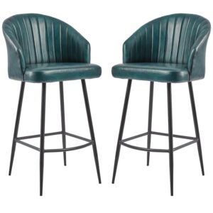 Bakewell Vintage Blue Genuine Leather Bar Stools In Pair