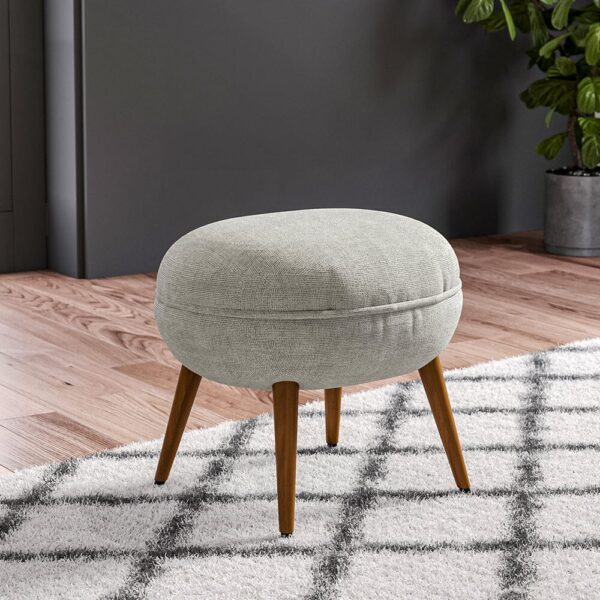 Linen Oval Stool Ottoman Footstool with Wooden Legs
