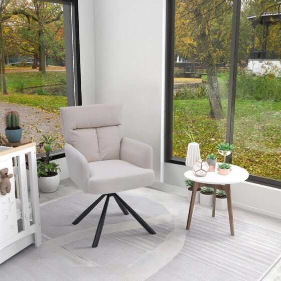 Modern Upholstered Swivel Armchair with Black Legs