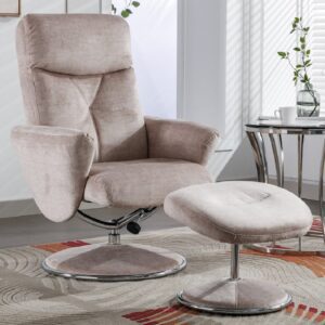 Poznan Fabric Recliner Chair With Stool In Champagne