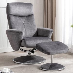 Poznan Fabric Recliner Chair With Stool In Graphite
