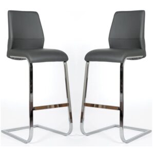 Prestina Grey PU Leather Bar Stools With Chrome Legs In Pair