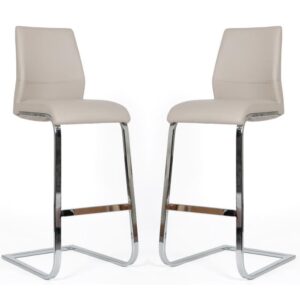 Prestina Taupe PU Leather Bar Stools With Chrome Legs In Pair