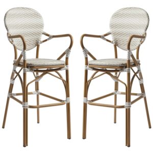 Edinburg Natural Rattan Bar Stools With Wooden Frame In Pair