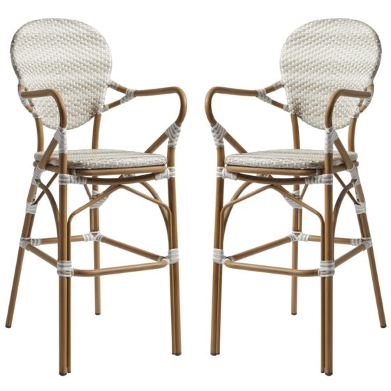 Edinburg Natural Rattan Bar Stools With Wooden Frame In Pair