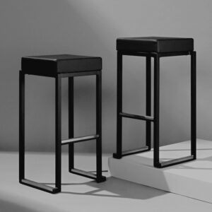 Kelowna Black Faux Leather Bar Stools With Steel Frame In Pair