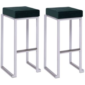 Kelowna Green Velvet Bar Stools With White Steel Frame In Pair