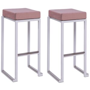 Kelowna Pink Velvet Bar Stools With White Steel Frame In Pair