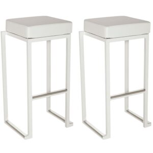 Kelowna White Faux Leather Bar Stools With Steel Frame In Pair