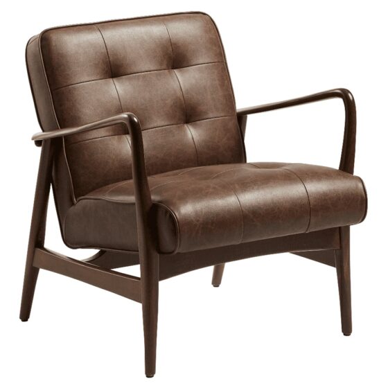 Levittown Faux Leather Lounge Armchair In Vintage Brown