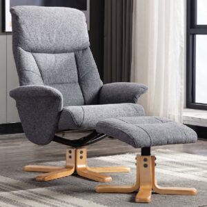 Maida Fabric Recliner Chair With Stool In Fossil