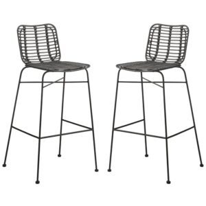 Ponoka Black Rattan Stacking Bar Stools In Pair