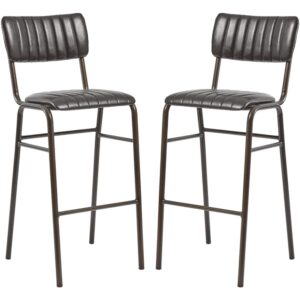Toulouse Vintage Black Faux Leather Bar Stools In Pair