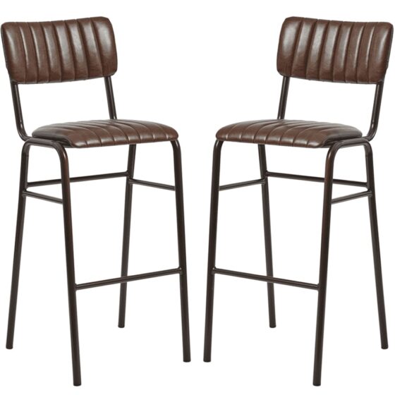 Toulouse Vintage Brown Faux Leather Bar Stools In Pair