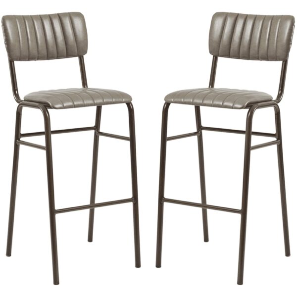 Toulouse Vintage Dark Grey Faux Leather Bar Stools In Pair