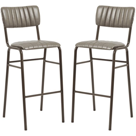 Toulouse Vintage Dark Grey Faux Leather Bar Stools In Pair