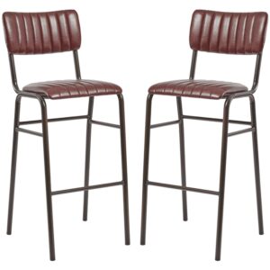 Toulouse Vintage Red Faux Leather Bar Stools In Pair